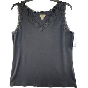Style & Co. Scallop Tank Top Medium Deep Black Lace Trim Sleeveless